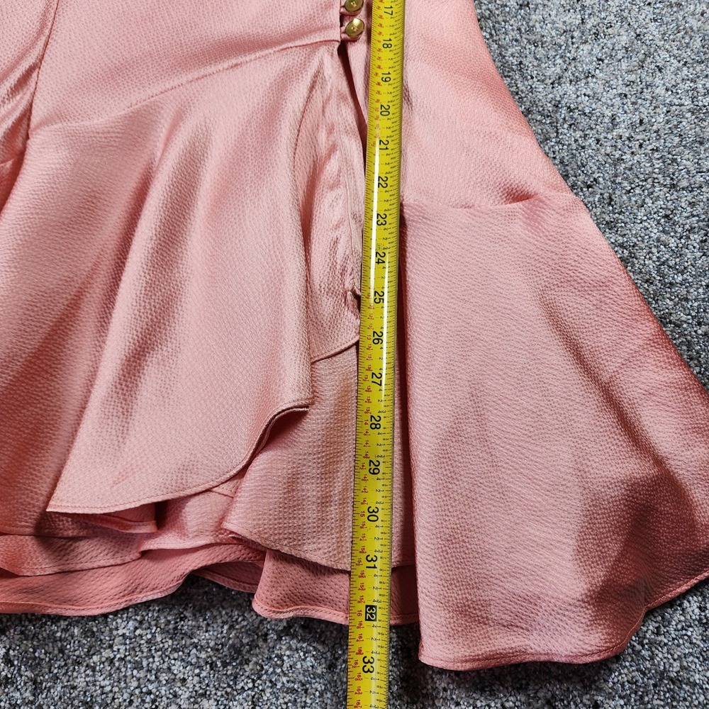 Free People Mini Dress Womens XS Pink Satin Flutter Sleeve Gold Button Excellent - Picture 11 of 12